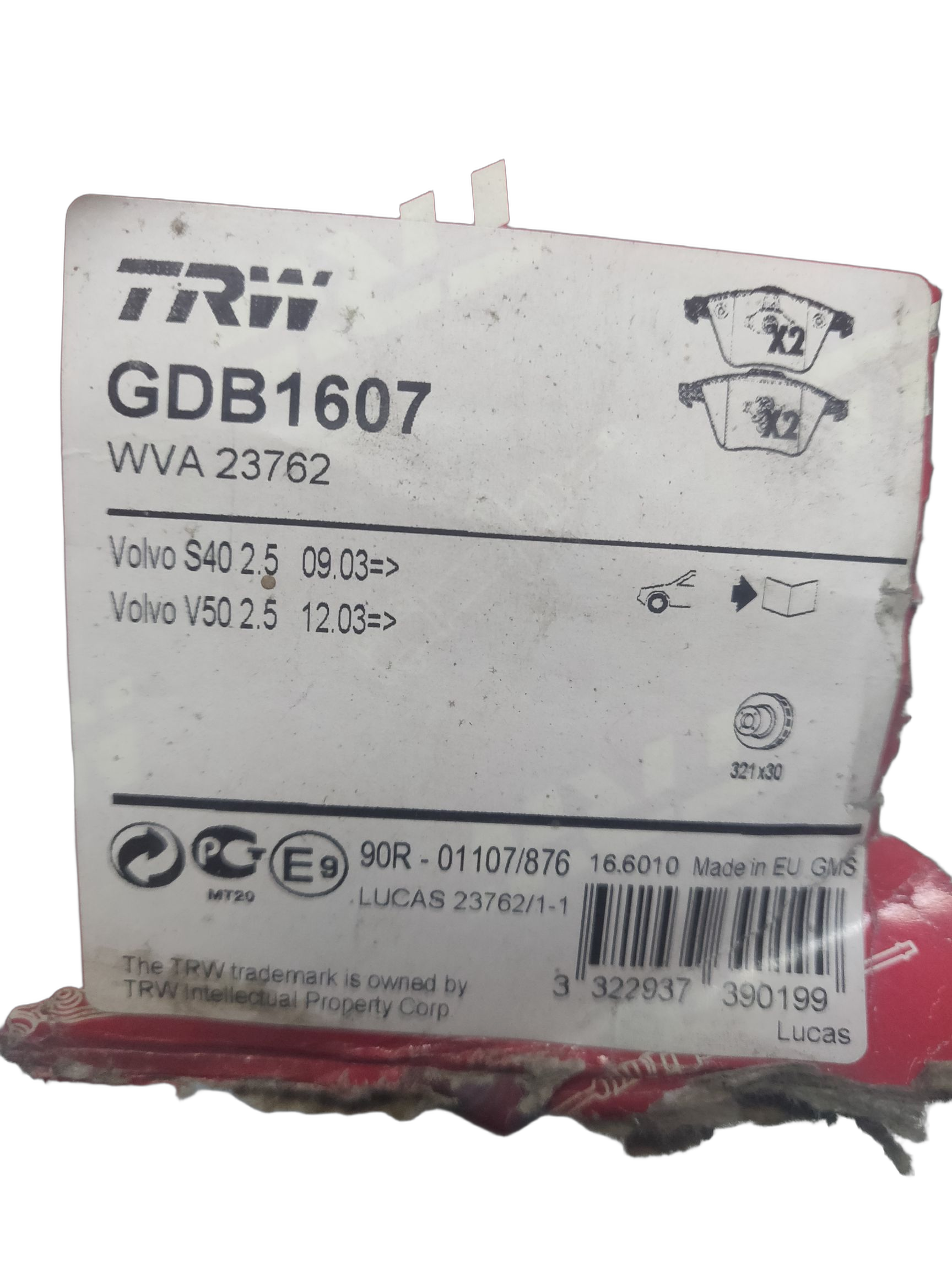 Колодки тормозные дисковые, комплект TRW на FORD Ecosport II, Focus, Mazda3, OPEL Signum, Vectra, SAAB 9-3, VOLVO C30, C70, S40, V40, V50, CADILLAC BLS
