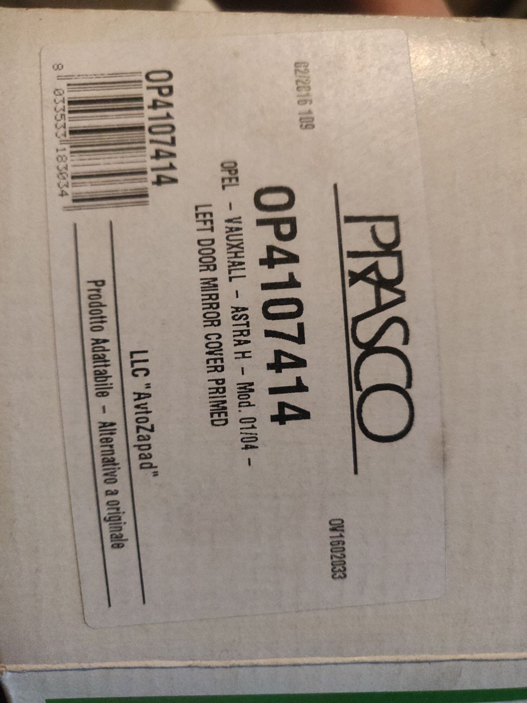 Кожух зеркала левый грунтованный PRASCO на OPEL Astra H